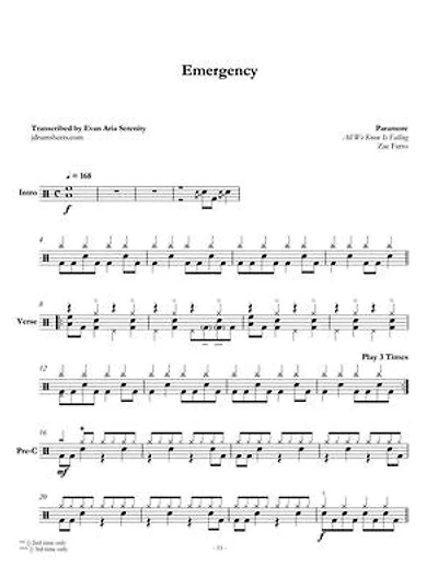 Paramore - Emergency: Drum Sheet Music