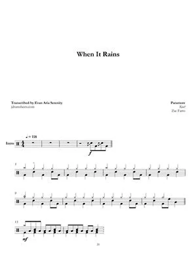 Paramore - When It Rains: Drum Sheet Music