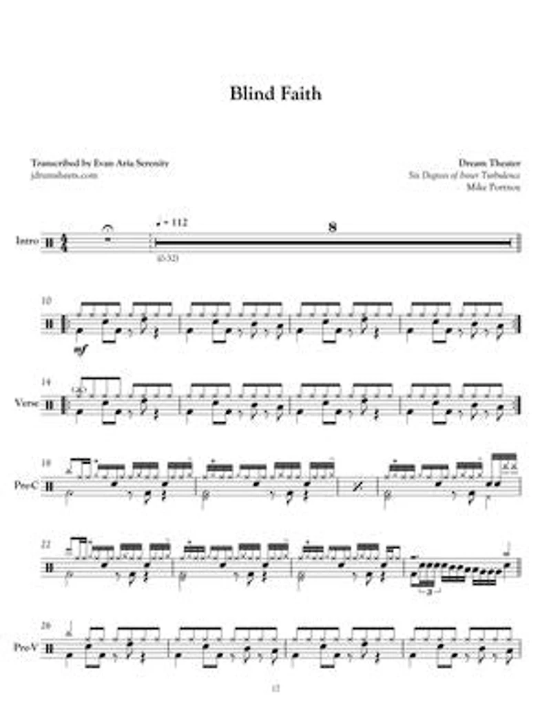 Dream Theater - Blind Faith: Drum Sheet Music