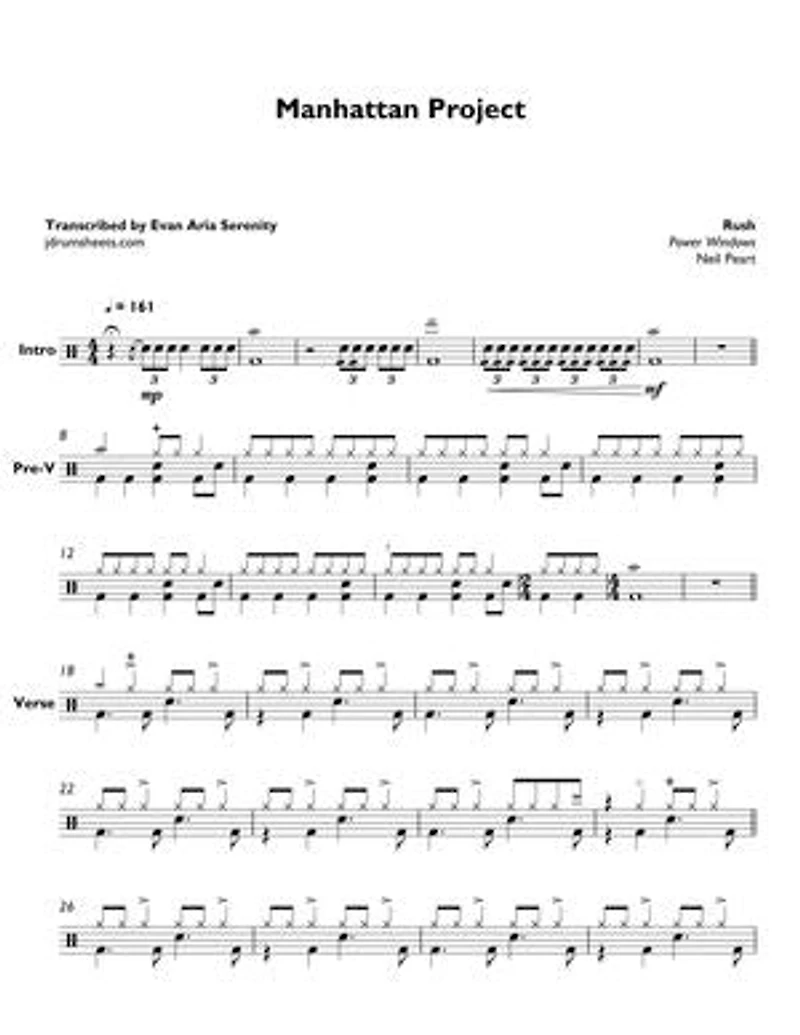 Rush - Manhattan Project: Drum Sheet Music