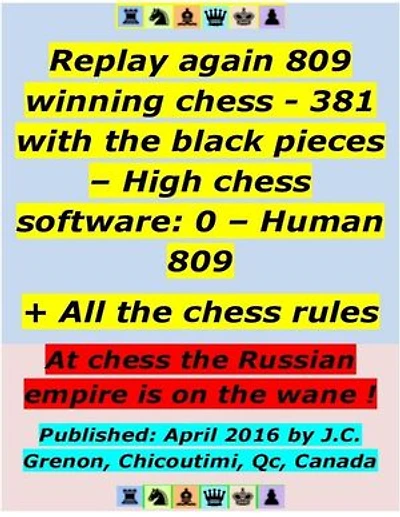 Replay 809 Winning Chess - 381 With the Black Pieces - High Chess Software : 0 - Human : 809 ; + All the Chess Rules