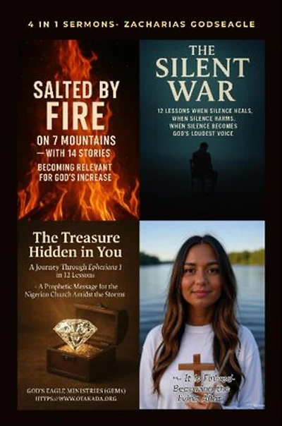 4 in 1 Sermons by Zacharias Godseagle with Audio links: Salted by Fire on 7 Mountains with 14 Stories- Becoming Relevant for God's Increase ; The Treasure Hidden in You - Ephesians 1; The Silent War; It Is Finished: Becoming a Living Altar