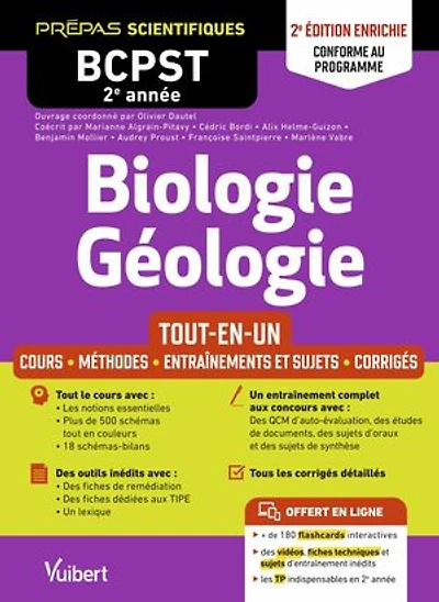 Biologie-Géologie BCPST 2e année - Tout-en-un - Conforme au programme: Cours - Schémas-bilan - Méthodes et observations - Entraînement complet et sujets de concours corrigés - Tous les TP en ligne