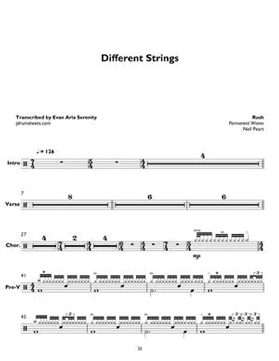 Rush - Different Strings: Drum Sheet Music