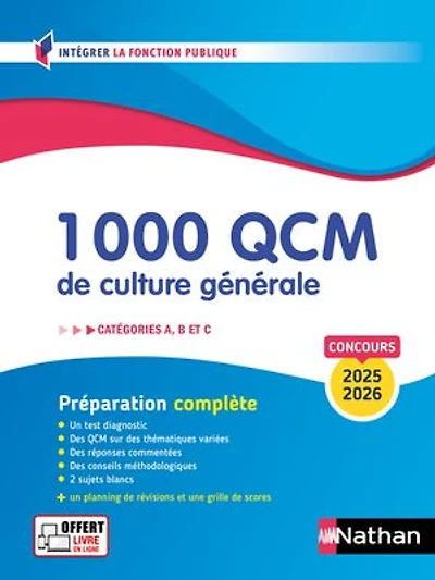 1.000 QCM de culture générale: catégories A, B et C, concours 2026-2027