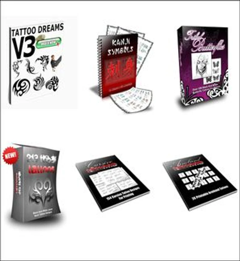Tribal Tattoos Paket. 6 eBooks Tribal Tattoo Design Vorlagen.: Tattoo Dreams. Kanjii Symbole Tattoos. Tribal Tattoos. Tribal Schmetterlinge. Cursive Tattoos. Cursive Armband Tattoos.