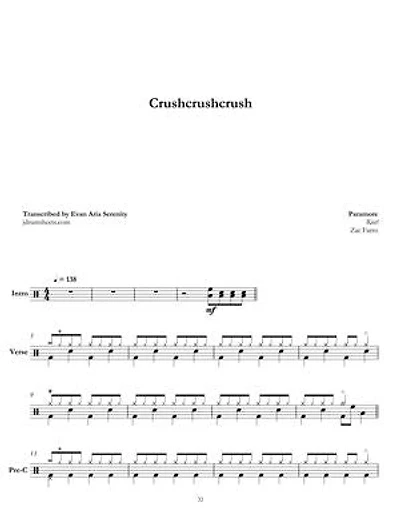 Paramore - Crushcrushcrush: Drum Sheet Music