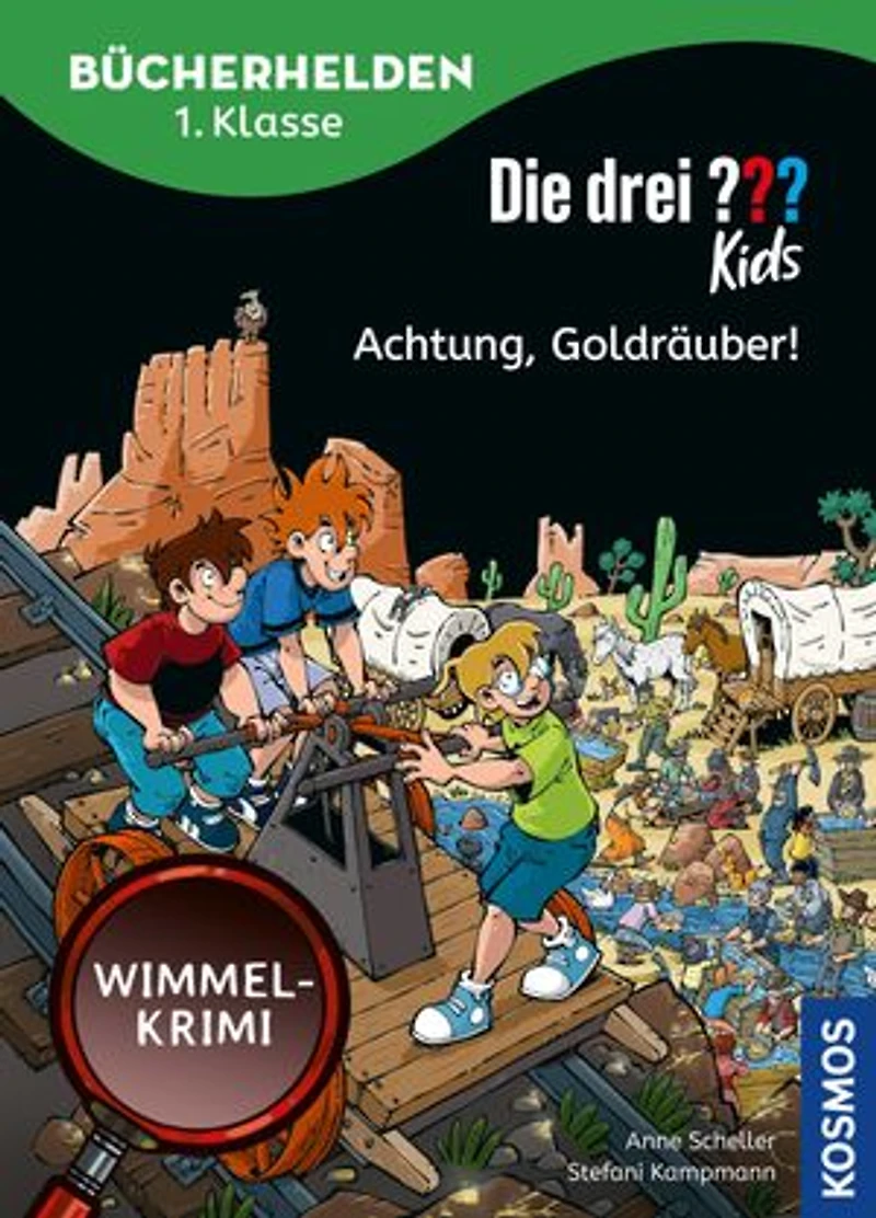 Die drei ??? Kids, Bücherhelden 1. Klasse, Achtung, Goldräuber! (drei Fragezeichen Kids): Leicht lesen lernen – Wimmel-Krimi ab 6 Jahren mit Wimmelseiten zum Miträtseln, spannende Detektivabenteuer mit Justus, Peter und Bob.