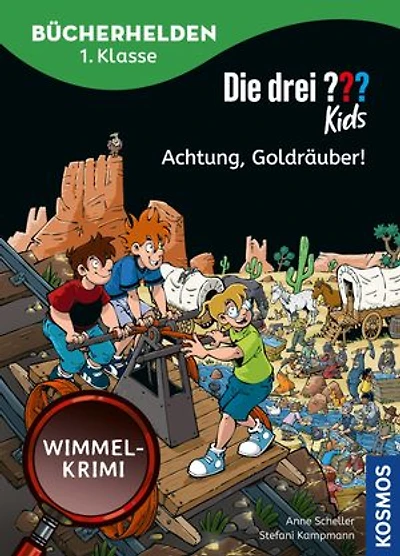 Die drei ??? Kids, Bücherhelden 1. Klasse, Achtung, Goldräuber! (drei Fragezeichen Kids): Leicht lesen lernen – Wimmel-Krimi ab 6 Jahren mit Wimmelseiten zum Miträtseln, spannende Detektivabenteuer mit Justus, Peter und Bob.