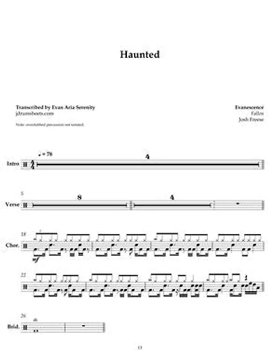 Evanescence - Haunted: Drum Sheet Music