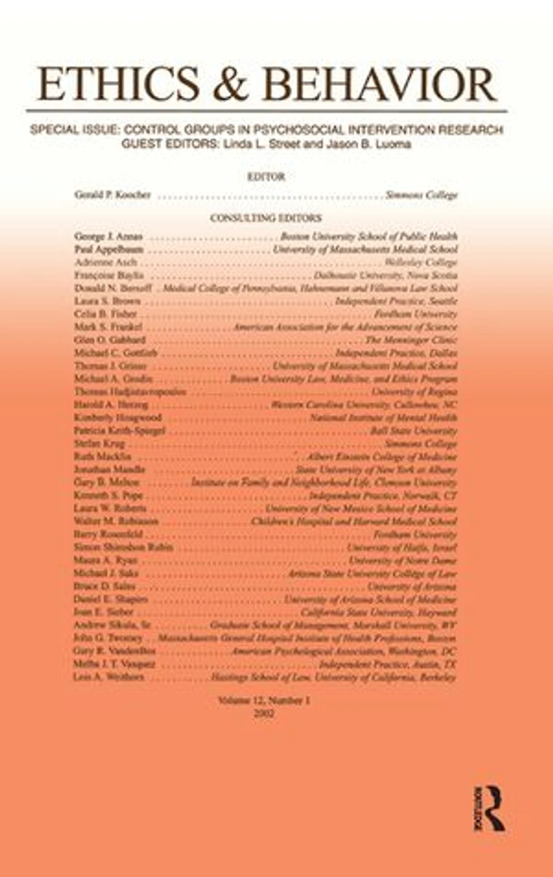 Control Groups in Psychosocial intervention Research: A Special Issue of ethics & Behavior