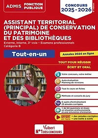 Concours Assistant territorial et Assistant principal de conservation du patrimoine et des bibliothèques - Catégorie B - Tout-en-un: Concours externe, interne et 3e voie - Examens professionnels - 2025-2026