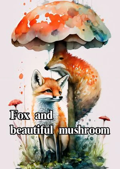 Fox and beautiful mushroom