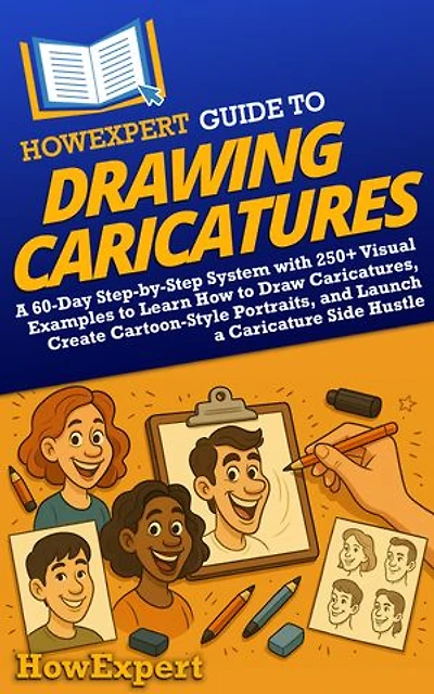 HowExpert Guide to Drawing Caricatures: A 60-Day Step-by-Step System with 250+ Visual Examples to Learn How to Draw Caricatures, Create Cartoon-Style Portraits, and Launch a Caricature Side Hustle