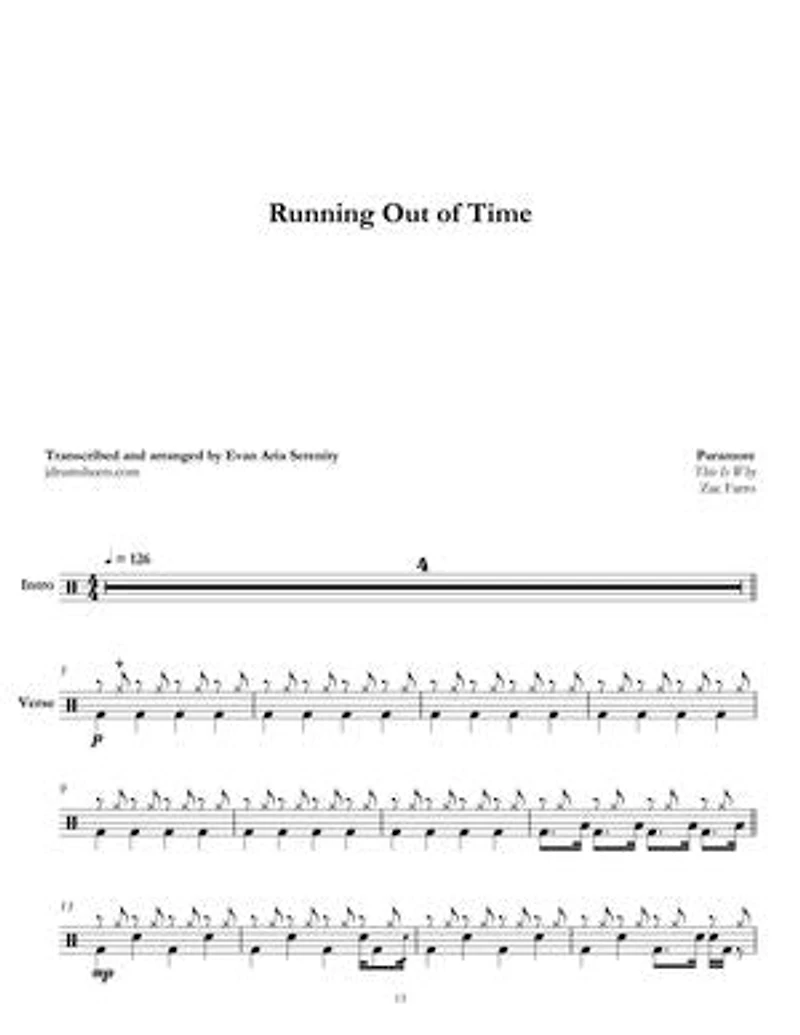 Paramore - Running Out of Time: Drum Sheet Music