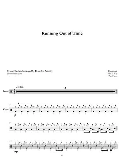 Paramore - Running Out of Time: Drum Sheet Music