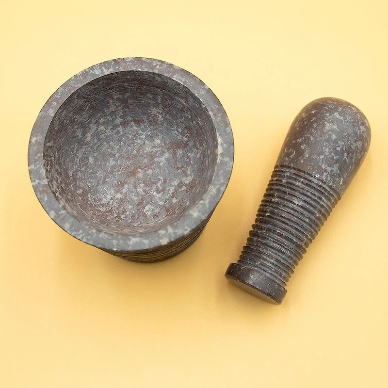 Grooved Soapstone Mortar & Pestle