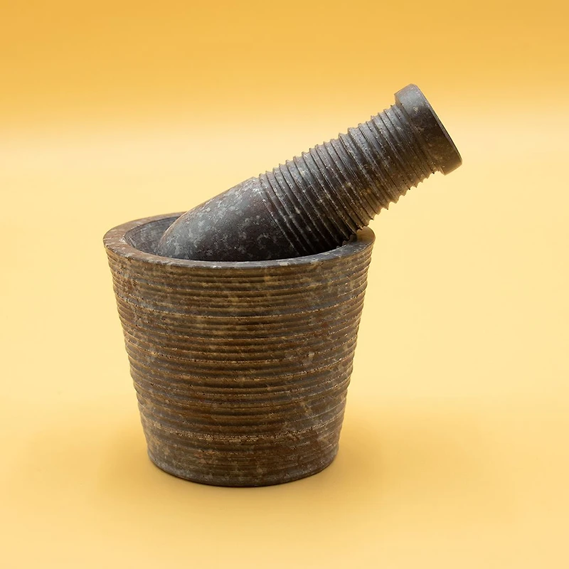 Grooved Soapstone Mortar & Pestle
