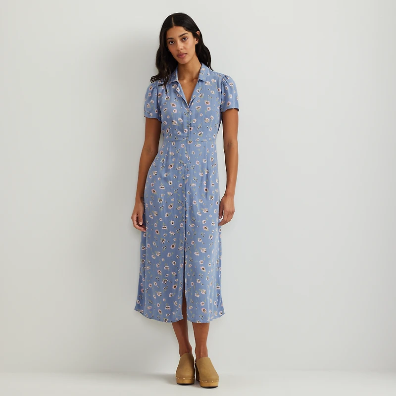 Women's Camp Collar Short-Sleeve Midi Dress