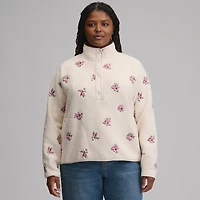 Women's Plush Fleece Snap-Mock Pullover - Embroidered
