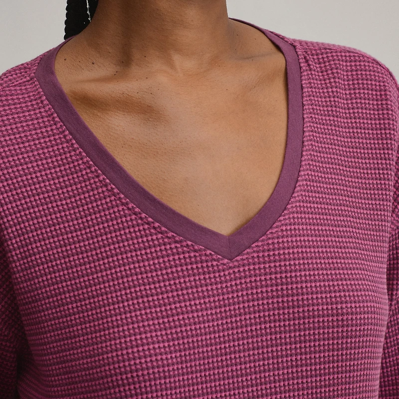 Women's Long-Sleeve V-Neck Boyfriend Thermal Crew - Striped