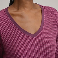 Women's Long-Sleeve V-Neck Boyfriend Thermal Crew - Striped