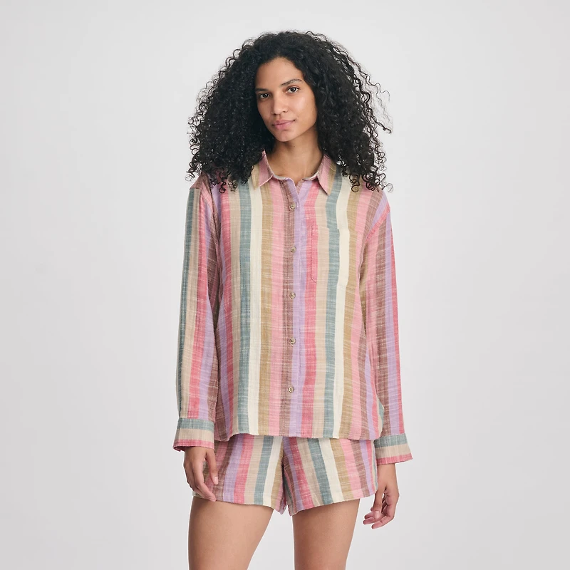 Women's Woven Stripe Cotton Long Sleeve Shirt