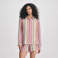 Women's Woven Stripe Cotton Long Sleeve Shirt