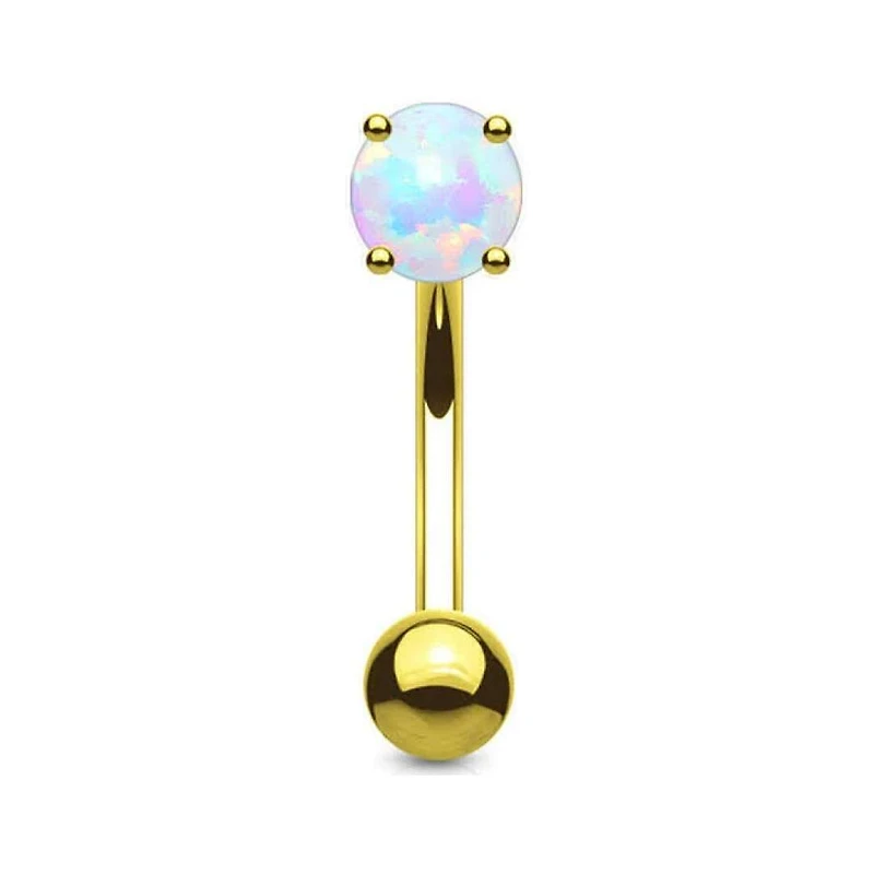 14K Gold Opal Curved Barbell 16g