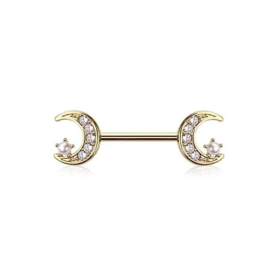 Crystal Moon Nipple Ring 14g