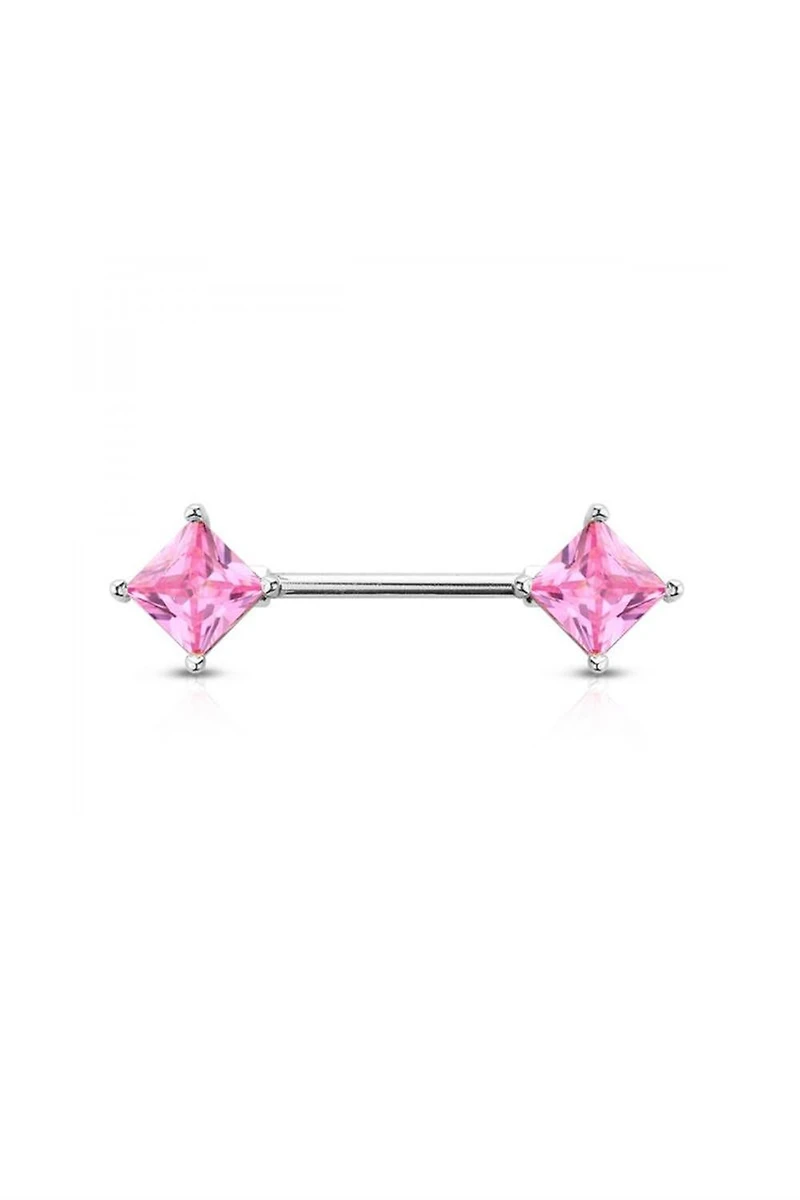 Claw-Set Pink Diamond Cut Crystal Nipple Barbell 14g