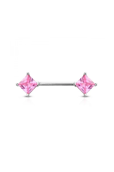 Claw-Set Pink Diamond Cut Crystal Nipple Barbell 14g