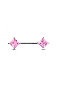 Claw-Set Pink Diamond Cut Crystal Nipple Barbell 14g
