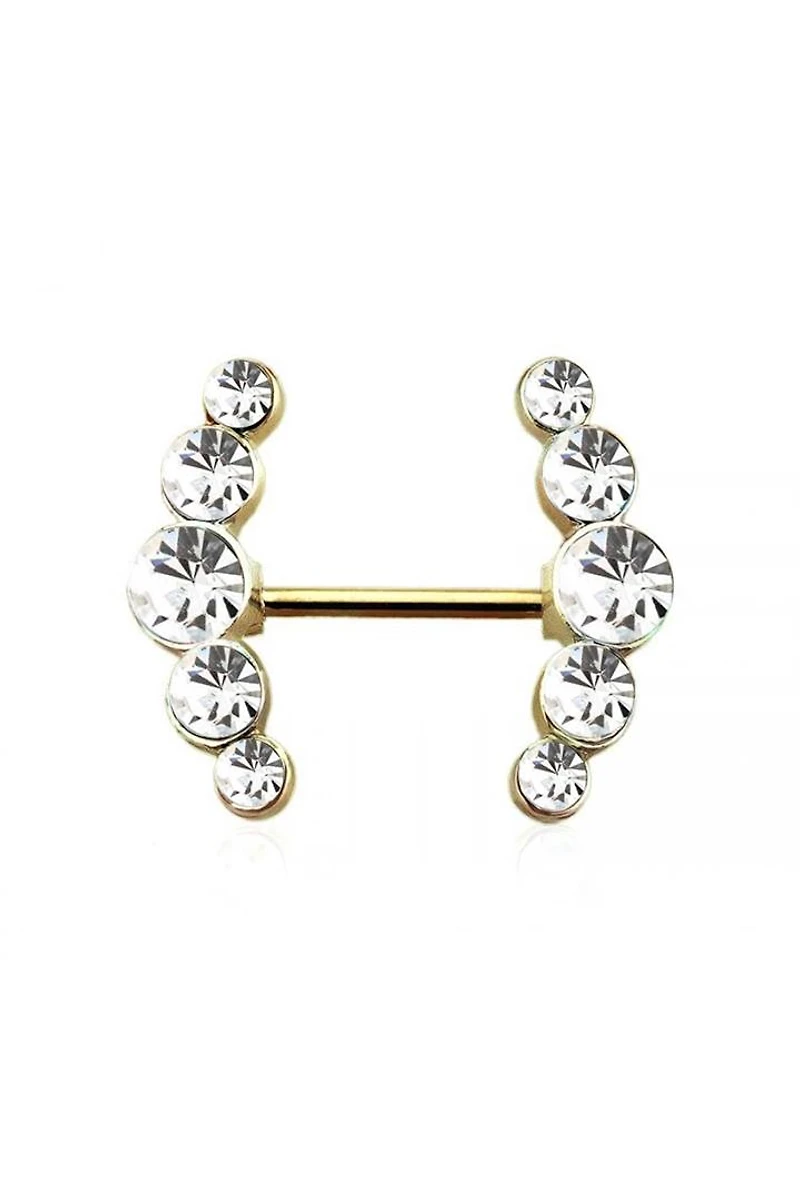 Bezel-Set Curved Crystal Nipple Barbell 14g