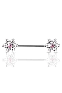 Pink Daisy Crystal Nipple Barbell 14g