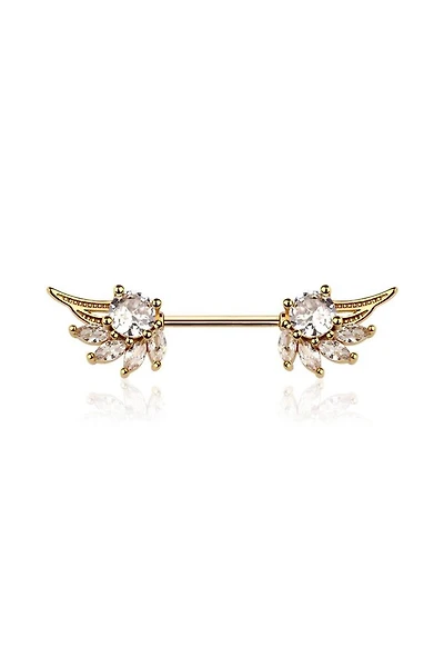 Embellished Crystal Angel Wings Nipple Barbell 14g