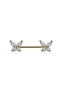 Pointed Wing Butterfly Nipple Barbell 14g