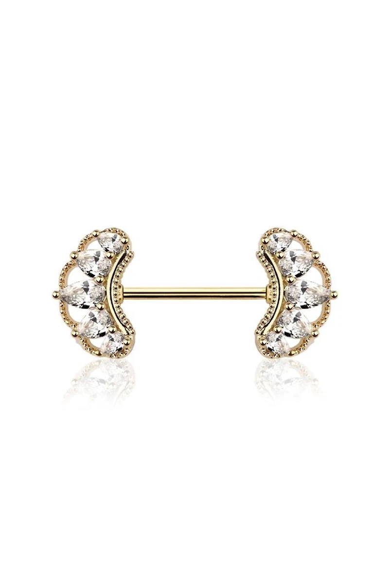 Luxury Royal Puff Crown Nipple Barbell 14g