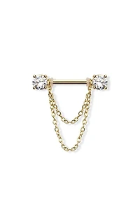 Chained Round Crystal Nipple Barbell 14g