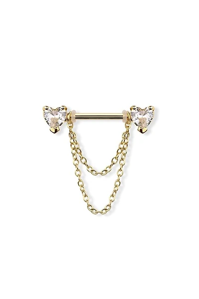 Chained Heart Crystal Nipple Barbell 14g