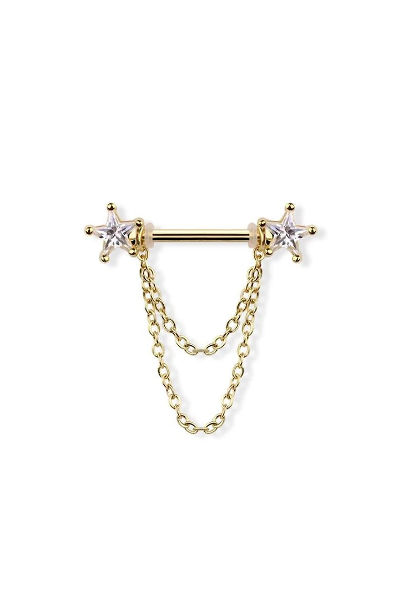 Chained Star Crystal Nipple Barbell 14g