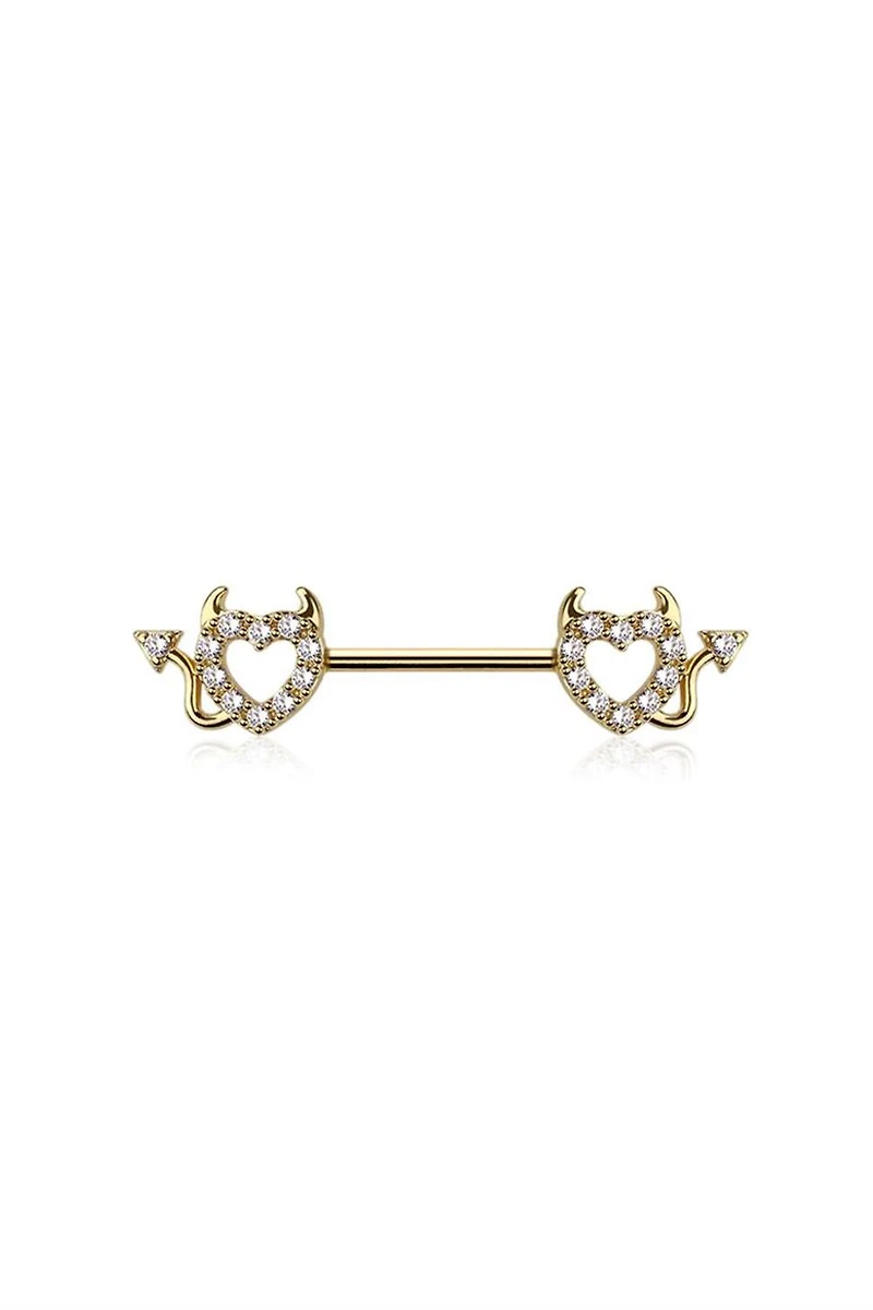 Devil Heart Crystal Channel-Set Nipple Barbell 14g
