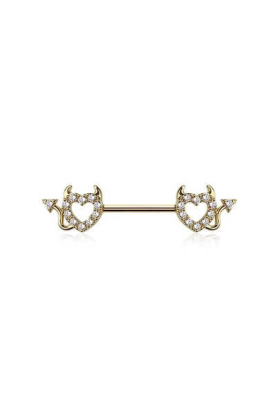 Devil Heart Crystal Channel-Set Nipple Barbell 14g