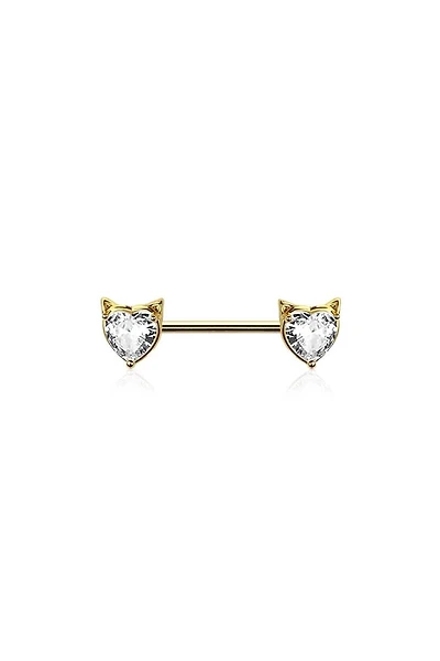 Kitty Heart Crystal Nipple Barbell 14g