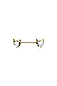 Kitty Heart Crystal Nipple Barbell 14g