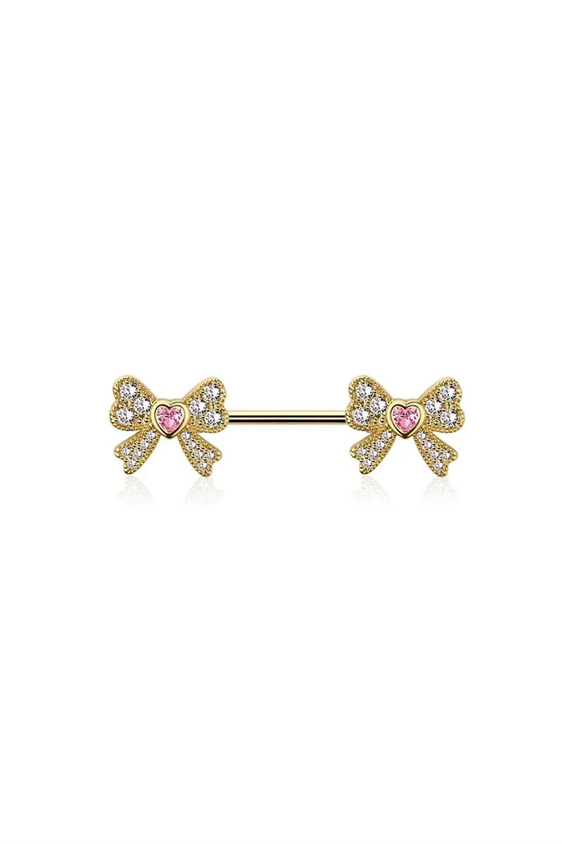 Little Bows Crystal Nipple Barbell 14g