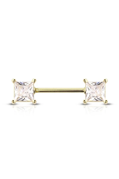 Claw-Set Princess Cut Crystal Nipple Barbell 14g