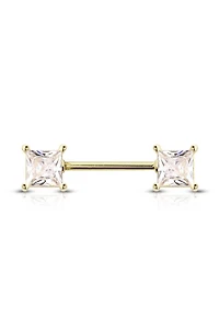 Claw-Set Princess Cut Crystal Nipple Barbell 14g