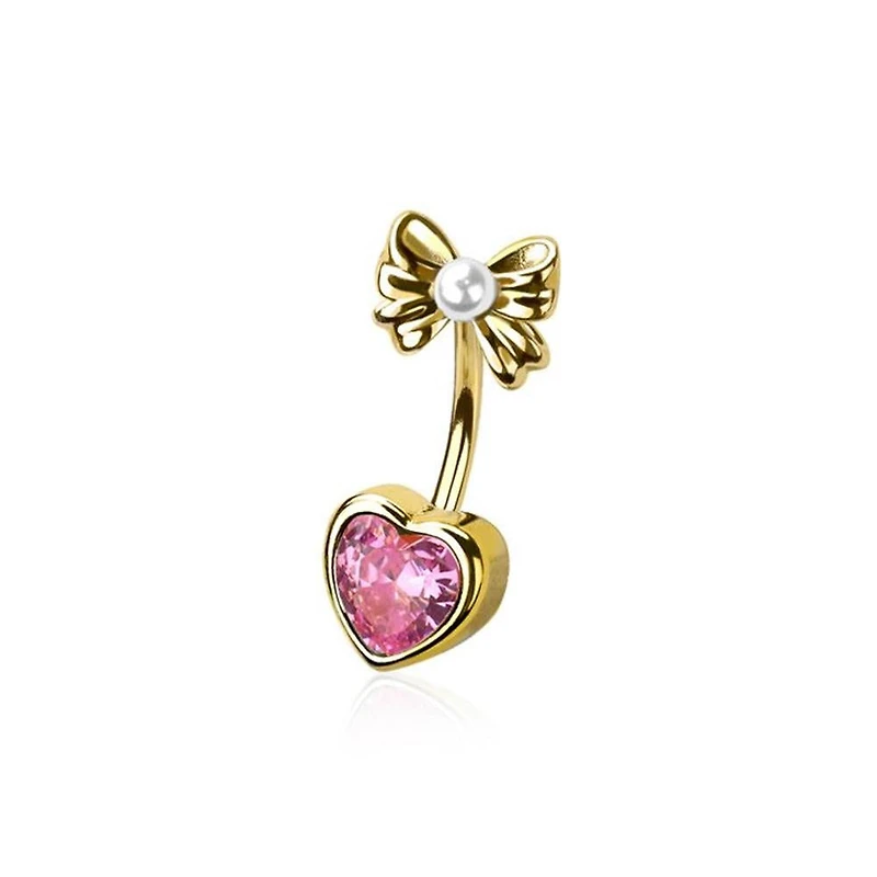 Bow and Heart Navel Barbell 14g