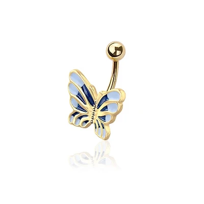 Blue Enamel Butterfly Navel Barbell 14g